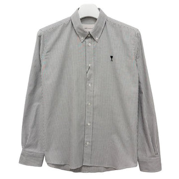 AMI Herz-Logo Baumwoll-Oxford Streifenhemd in Naturweiß Schwarz 152876367