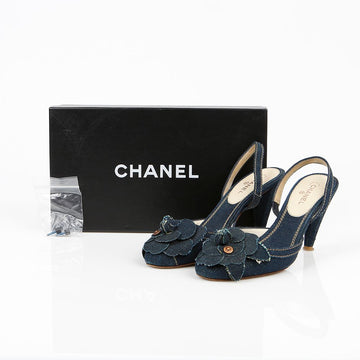 CHANEL Camellia Slingback Heels Size 37.5 152600850