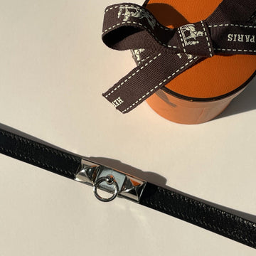 HERMES リバレ ダブルツアーレザー ブレスレット ブラック シルバー T2 152889493