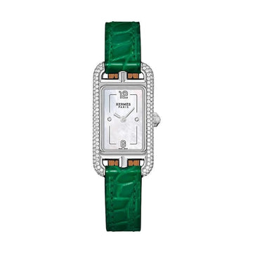 Hermes Nantucket Watch Diamond Women's Watch Small Model 29mm Alligator Leather Green W059582WW00 152920193