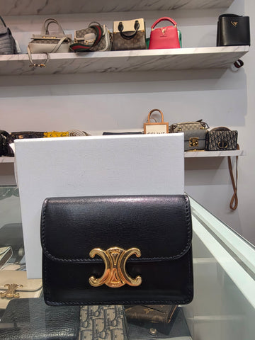 Celine Triomphe Flap Card Holder Wallet Black 152925937