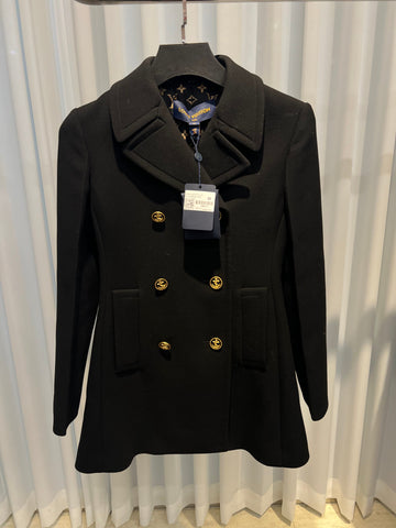 Louis Vuitton Monogram Wool Double-Breasted Coat Black Women 34 152926881