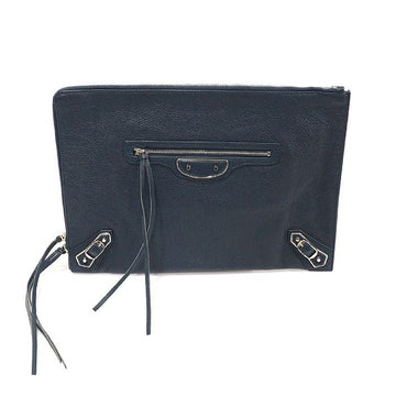 BALENCIAGA Navy Leder Clutch mit Silber-Metallrand 390186 152927530