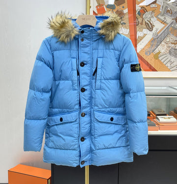 STONE ISLAND ジュニアフードダウンパディングブルー 12 152928394