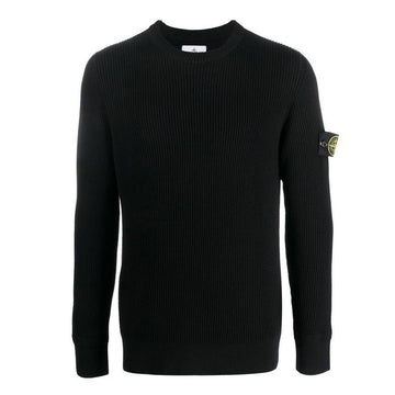 STONE ISLAND Stone Wappen Rundhals Rippenstrick Wollpullover Schwarz V0029 7715553C2 52683312