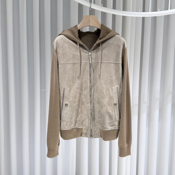 TOM FORD (A+/54) / ダークサンドスエードウールニットフードジップアップ 152932608