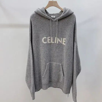 Celine Ribbed Wool Knit Hoodie Gray 2XL 152977357