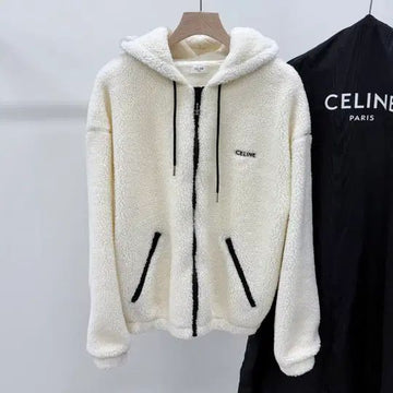 CELINE オスロット フリース フード フリース ジャケット ホワイト 2Y905699M 149913983