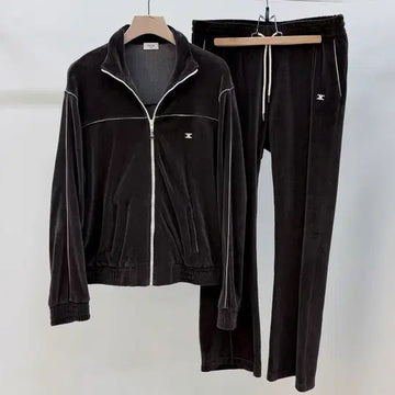 CELINE トリオペ ベルベット トラック ジャケット ジップアップ セットアップ ブラウン 2XL,L 149983994
