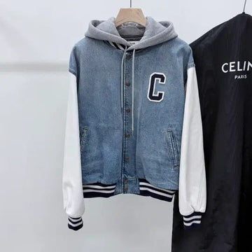 CELINE Denim Teddy Hooded Varsity Jacket L 149308055
