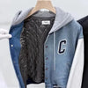 Celine Denim Teddy Hooded Varsity Jacket [L] 149308055 [P]