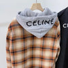 Celine Cotton Hooded Overshirt Jacket in Brown Check 48 150154747 [P]