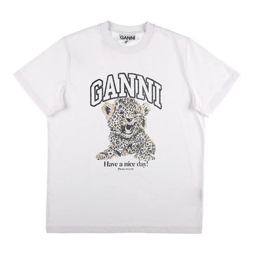 GANNI レオパードロゴレディース半袖Tシャツ T4124 943 145239616