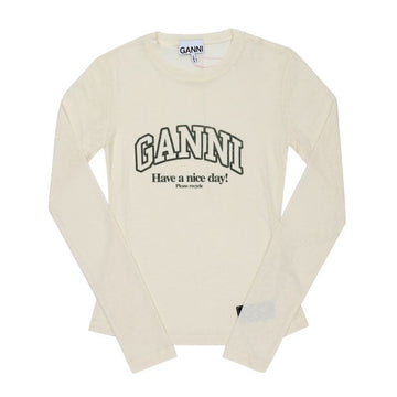 Ganni T4297 135 Logo Mesh Long Sleeve Tee 148564532