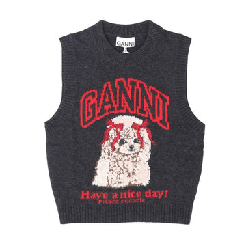 Ganni Wool Blend Vest with Puppy Logo for Women 151643384