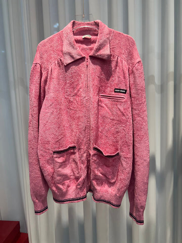Miu Miu Logo Velvet Women's Zip-Up Jacket Pink 42 153016665 [P]