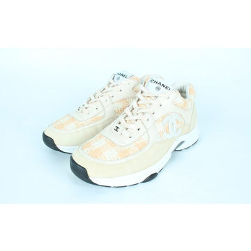 CHANEL Tweed Sneakers Orange 38.5 153062806