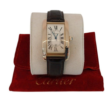 CARTIER Tank Large American Gold Leather 18K Roségold Unisex Uhr Automatik 153067849