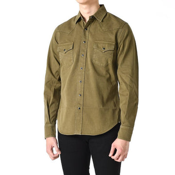 Saint Laurent Stone Washed Western Denim Shirt Khaki 597059 Y27BA 3256 146650411