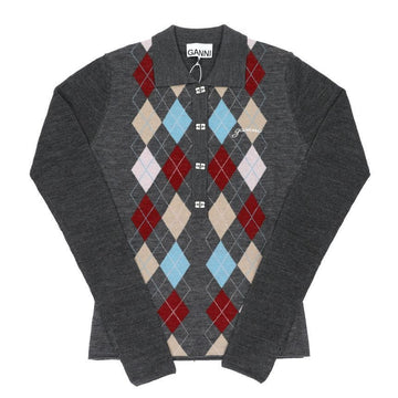 Ganni K2601 920 Argyle Jacquard Polo Women Knit 148564468 [P]