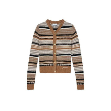 GANNI Damen Soft Wool Stripe Cardigan Braun K2235-177 94498952