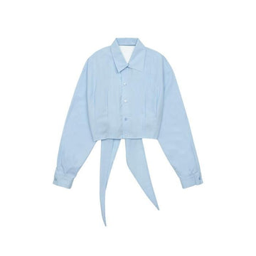 AMI Damen cropped Hemd mit Tide-Front in Himmelblau 450 53260070