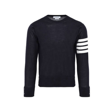THOM BROWNE Klassischer Crewneck Pullover mit diagonaler Manschette Navy MKA002A Y1014 415 150342204