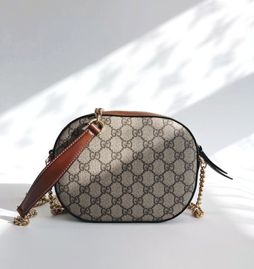 Gucci Women’s Crossbody Bag Canvas Brown Leather Chain 145888283
