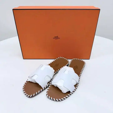 Hermes Izmir White Stitch Sandal Slippers 153151442