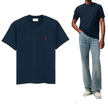 AMI Unisex Heart Logo T-Shirt NAVY BFUTS036 724430 153151636