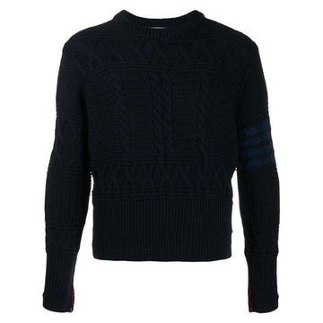 Thom Browne Cable Knit Wool Sweater Navy MKA304A 00014 415 123042495