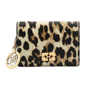Ganni Leopard Print Butterfly Logo Flap Women's Card Wallet A6545 943 140279101