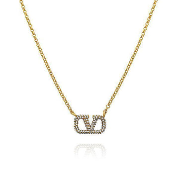 Valentino Garavani Crystal V Logo Necklace 73942905
