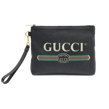 Gucci Black Leather WEB Logo Printing Strap Clutch / 572770 153199327