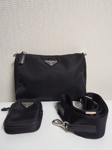 Prada Nylon Triangle Logo Saffiano Multi Crossbody Bag Black 153208965 [P]