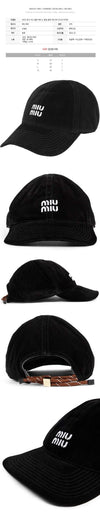 Miu Miu Velvet Baseball Cap with Logo Embroidery Black 153211557 [P]
