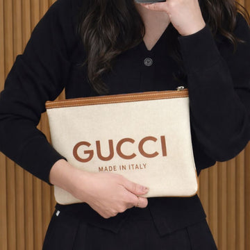 Gucci Beige Cotton Linen Canvas Clutch 777165 153229033