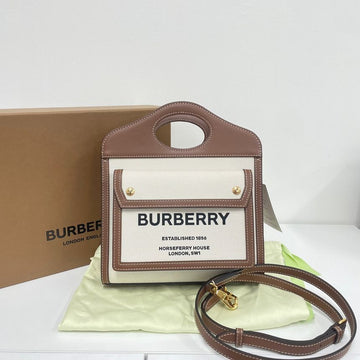 BURBERRY ミニ トゥートン キャンバス レザー ポケット トートバッグ 8039361 153244934