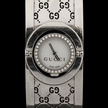GUCCI Stahl Quarz Uhr mit Diamantlünette und Perlmuttzifferblatt Frauenarmbanduhr 153245434