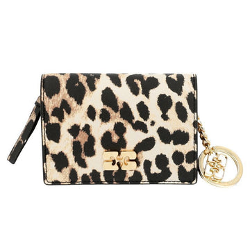Ganni Wallet Leopard Print Logo Bow Flap Women's Card Holder 151330636