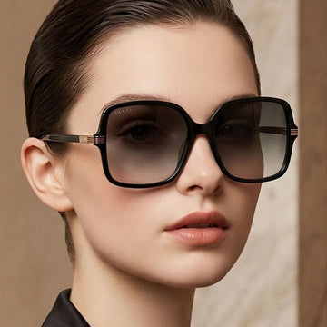 Gucci Sunglasses GG1448SA 001 Luxury Black Horn-Rimmed Square Asian Fit 91437891