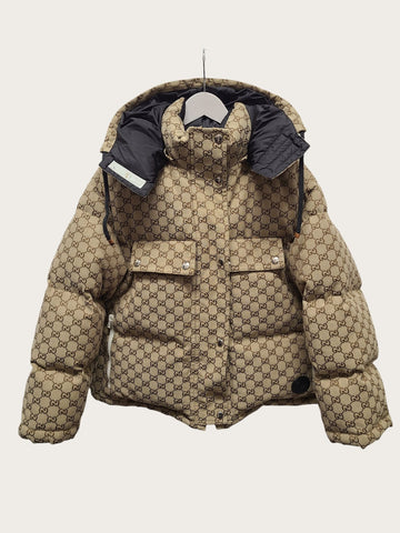 GUCCI キャメルエボニー GG コットン キャンバス プファーパディングジャケット 153253136