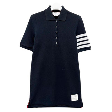 THOM BROWNE Feminines Polo-Kleid mit diagonalen Streifen in Textur-Piqué 4-Balken Navy 153254611