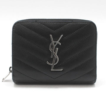 Saint Laurent Black Matelassé Monogram Compact Silver Wallet 403723 153290721