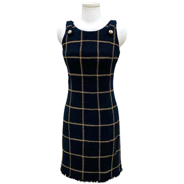 CHANEL Gold Button Tweed Sleeveless Midi Dress 153297048