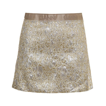 GANNI メタリックゴールドアンドシルバーミニスカート 25SS W0038 012 120822025