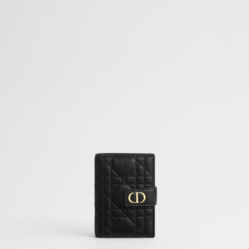 Dior Caro Dandelion Card Holder Black Supplé Cannage Calfskin 153350246