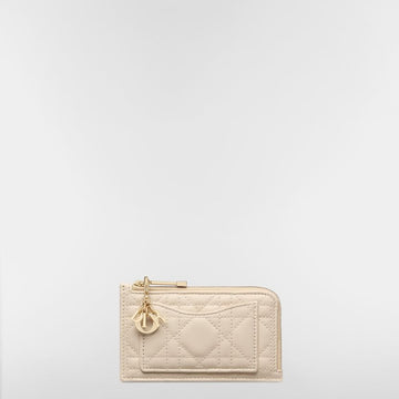 Dior Cosmos Zip Card Holder Dusty Ivory Cannage Lambskin 153350265