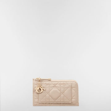 DIOR コズモス ジッパーカード財布 パウダーベージュ カナージュ 羊革 153350266