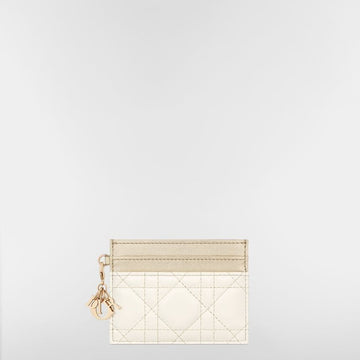 Dior Freesia Card Holder Two Tone Gold & White Cannage Lambskin, Metallic Thread 153350279